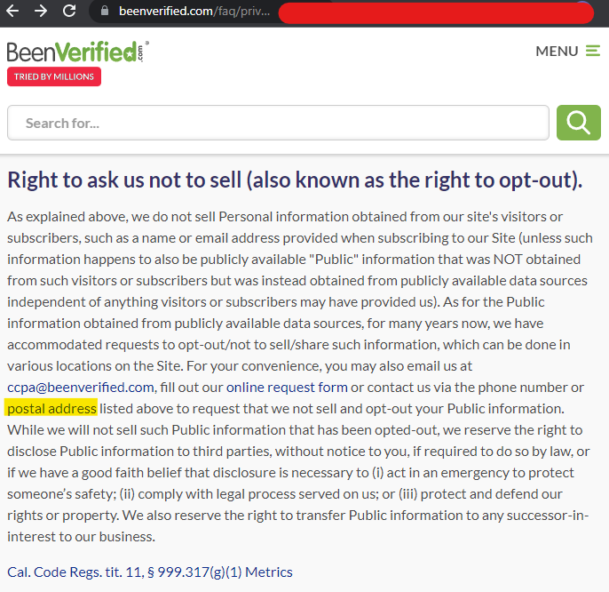 Mail Your Opt-Out Request to BeenVerified's Offices