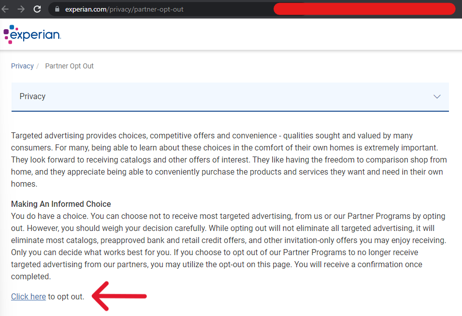 Step 2: Opting-Out of Experian's Partners and Programs