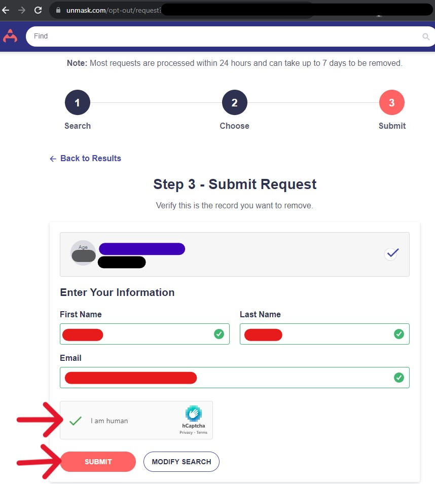 End with CheckPeople's Online Opt-Out Form (Suppression)